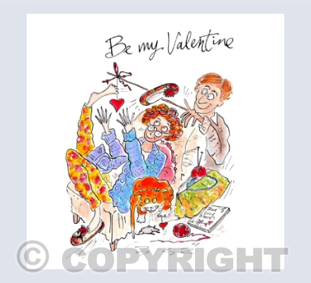 Older couple in armchair with hearts - Be my Valentine