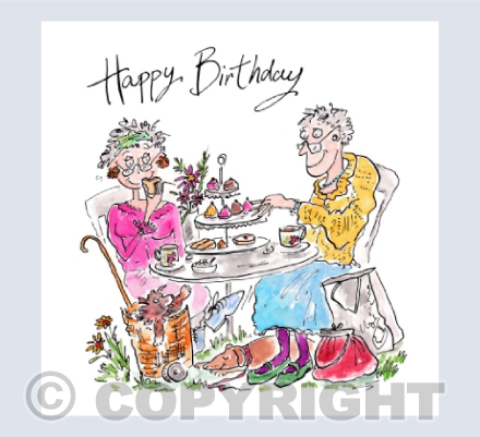 Two old ladies having afternoon tea - Happy Birthday