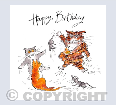 Cool cat with mouse - Happy Birthday