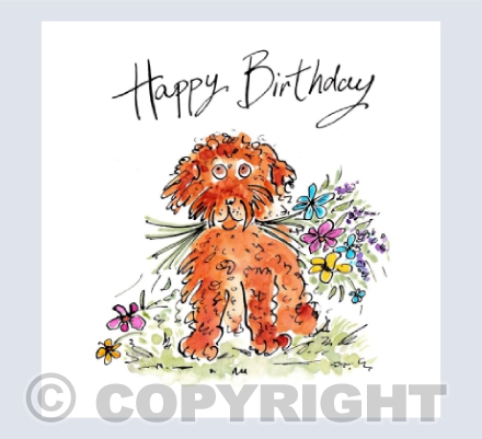 Puppy with bouquet - Happy Birthday