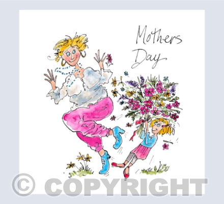 Mother and daughter with bouquet