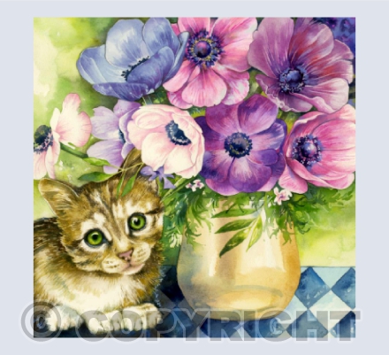 Kitten with Flowers