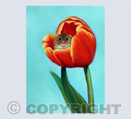 Tulip Mouse - A Pastel Painting of a Harvest Mouse