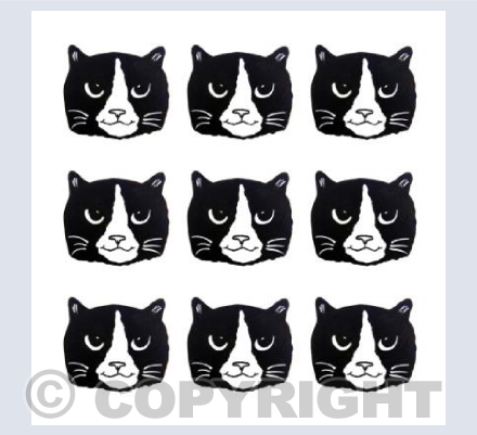 Black and White Cat face Grid of 9