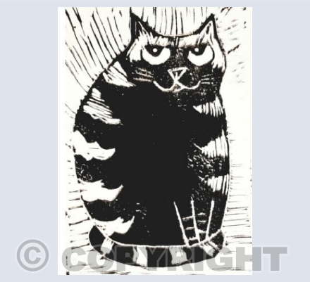 Stripey Sitting Cat Linocut