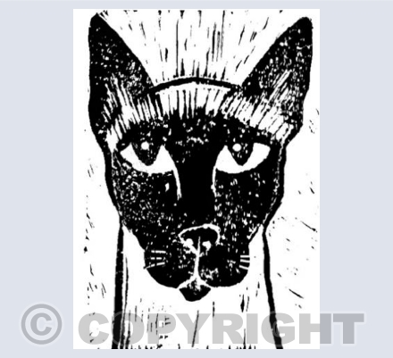 Siamese Cat Head Linocut