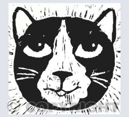 Black and White Cat Face Linocut