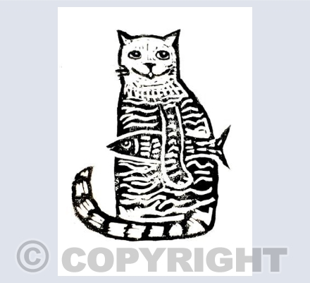 Stripey Cat with Fish