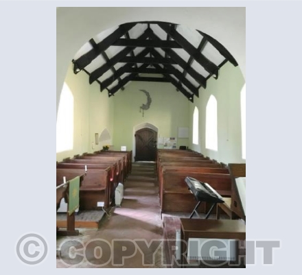 St. Meilyr’s Church, Llys-y-frân       Nave and wall piece Angelus  by Hywel Livingstone 