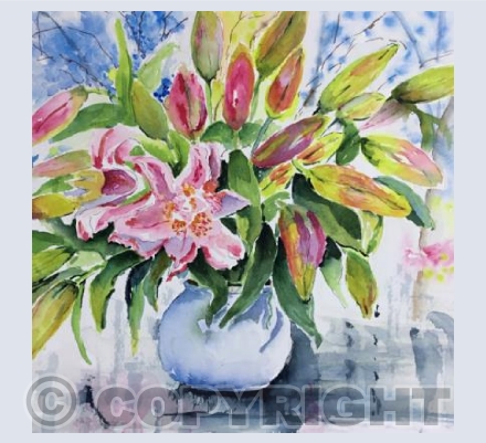 Lilies in a Blue Pot