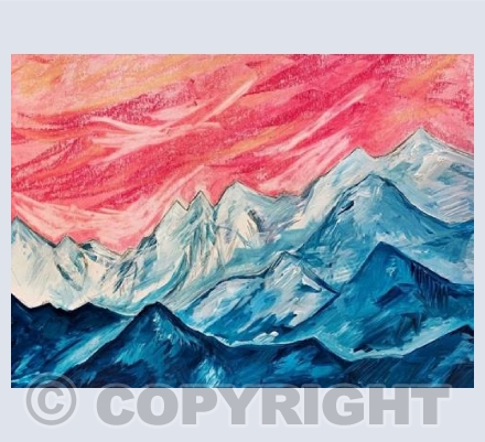 Mountain landscape with pink hues...