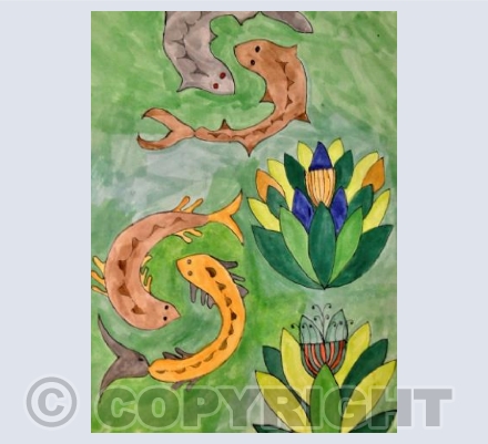Yin and Yang Fish version 4, with Water Lilies 