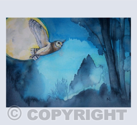 Barn Owl and Harvest Moon