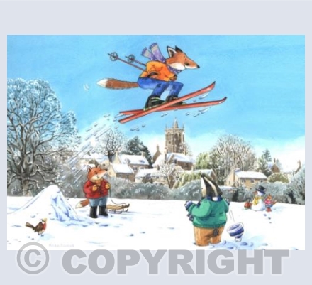 Skiing on the snowy slopes ...