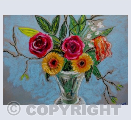 Mixed flowers on blue