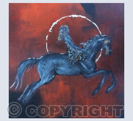 Red Moon with silver leaf