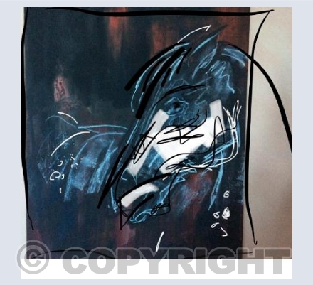 Red, blue white horse