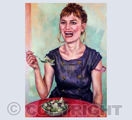 Laughing While Eating Salad