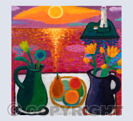 Blazing Sun over Godrevy Lighthouse